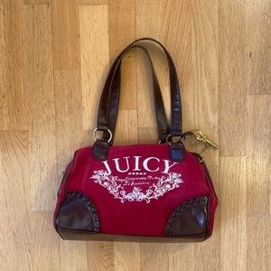 Vintage 2000s Juicy Couture Red and Chocolate Brown Velour Handbag